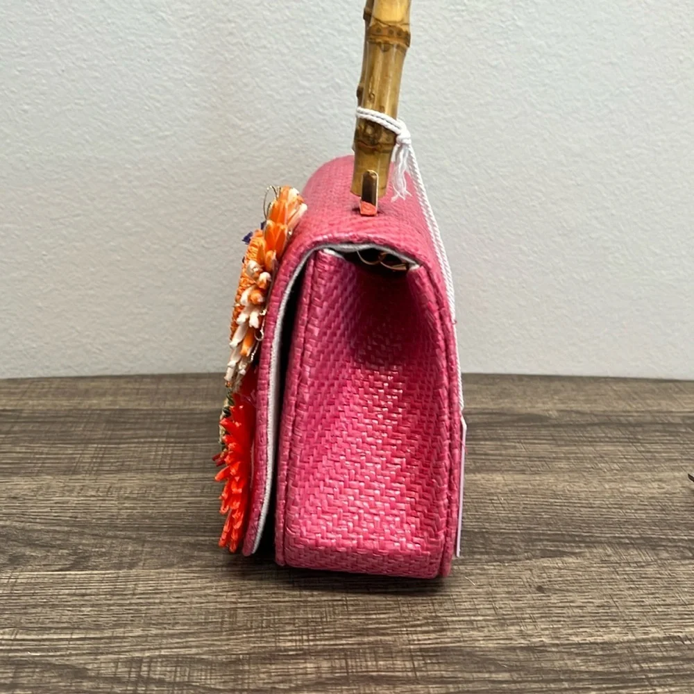 Haute Hippie | Pink Mini Bag w/ Bamboo Handle & Crossbody Chain - Picture 7 of 15